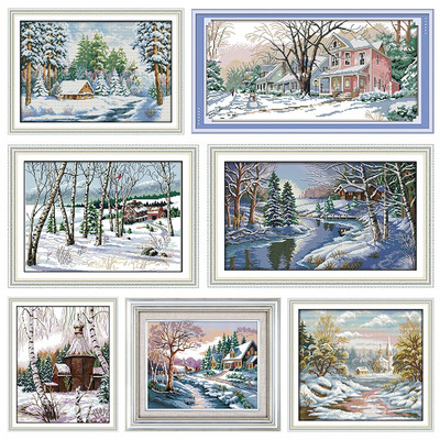 Joy Sunday Cross Stitch Embroidery Kit Μοτίβα εκτύπωσης The Early Frost 11CT 14CT Needlework Decoration CountedFabric Set thread