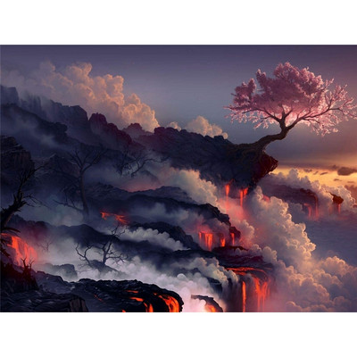 Flower Sakura DIY 11CT Κιτ κεντήματος σταυροβελονιά Σετ κεντήματα χειροτεχνίας Βαμβακερή κλωστή τυπωμένο καμβάς σχέδιο σπιτιού