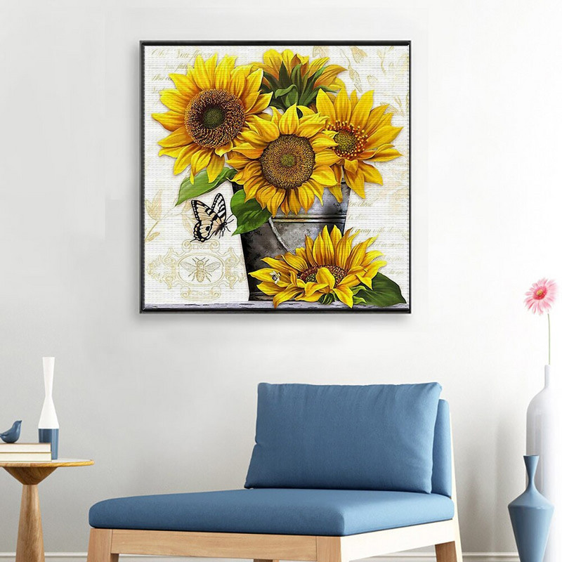 Meian Sunflower Butterfly 11/14CT Βαμβακερή κλωστή τυπωμένη σε καμβά σταυροβελονιά Κιτ κεντήματος κεντήματα Χειροτεχνία Διακόσμηση σπιτιού