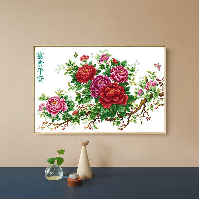 Bucurie duminică Bogăție și pace Model de bujor Seturi cu punct în cruce DIY 11CT 14CT set de broderie numărat Artizanat din țesături Decorarea casei