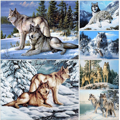 Meian Snow Wolf Cross Stitch Painting Kit 11/14 CT Animal Mosaic DIY Embroidery Kit Διακόσμηση σπιτιού Έντυπος καμβάς κεντήματα