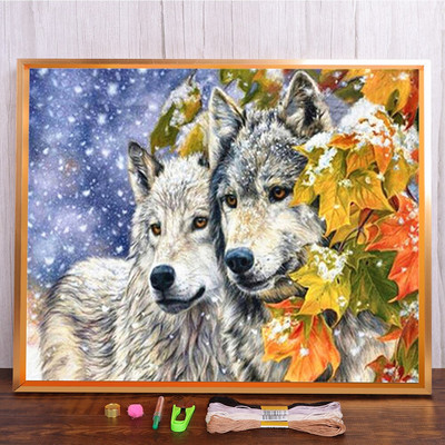 Meian Snow Wolf Cross Stitch Painting Kit 11/14 CT Animal Mosaic DIY Embroidery Kit Διακόσμηση σπιτιού Έντυπος καμβάς κεντήματα