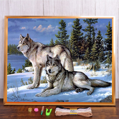 Meian Snow Wolf Cross Stitch Painting Kit 11/14 CT Animal Mosaic DIY Embroidery Kit Διακόσμηση σπιτιού Έντυπος καμβάς κεντήματα