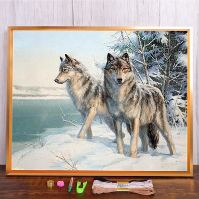 Meian Snow Wolf Cross Stitch Painting Kit 11/14 CT Animal Mosaic DIY Embroidery Kit Διακόσμηση σπιτιού Έντυπος καμβάς κεντήματα