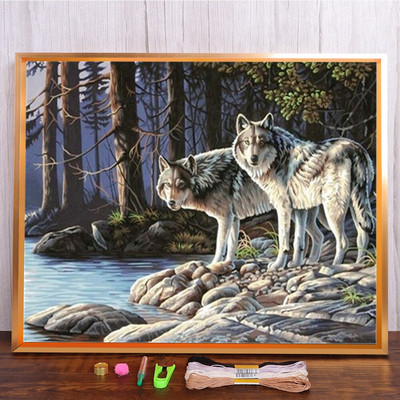 Meian Snow Wolf Cross Stitch Painting Kit 11/14 CT Animal Mosaic DIY Embroidery Kit Διακόσμηση σπιτιού Έντυπος καμβάς κεντήματα