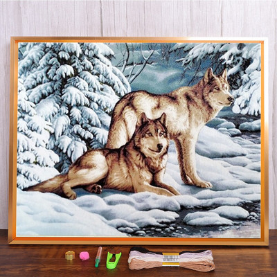 Meian Snow Wolf Cross Stitch Painting Kit 11/14 CT Animal Mosaic DIY Embroidery Kit Διακόσμηση σπιτιού Έντυπος καμβάς κεντήματα