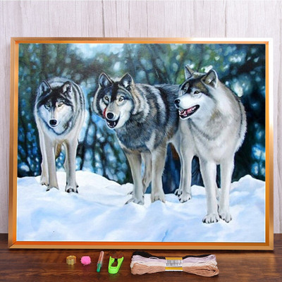 Meian Snow Wolf Cross Stitch Painting Kit 11/14 CT Animal Mosaic DIY Embroidery Kit Διακόσμηση σπιτιού Έντυπος καμβάς κεντήματα