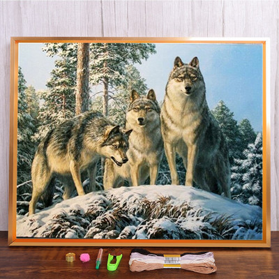 Meian Snow Wolf Cross Stitch Painting Kit 11/14 CT Animal Mosaic DIY Embroidery Kit Διακόσμηση σπιτιού Έντυπος καμβάς κεντήματα
