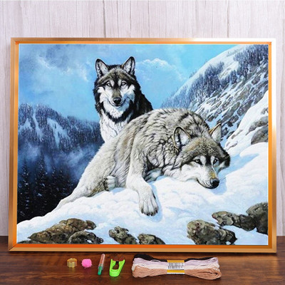 Meian Snow Wolf Cross Stitch Painting Kit 11/14 CT Animal Mosaic DIY Embroidery Kit Διακόσμηση σπιτιού Έντυπος καμβάς κεντήματα