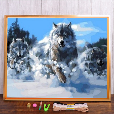 Meian Snow Wolf Cross Stitch Painting Kit 11/14 CT Animal Mosaic DIY Embroidery Kit Διακόσμηση σπιτιού Έντυπος καμβάς κεντήματα