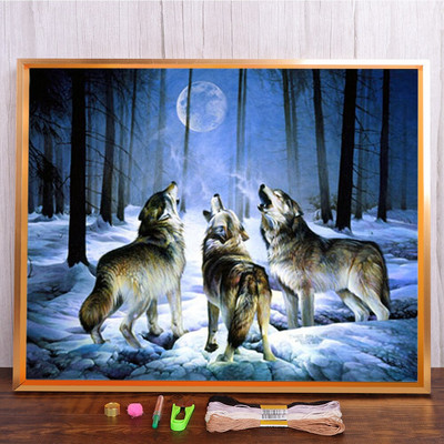 Meian Snow Wolf Cross Stitch Painting Kit 11/14 CT Animal Mosaic DIY Embroidery Kit Διακόσμηση σπιτιού Έντυπος καμβάς κεντήματα