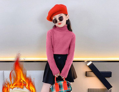 Tüdrukute talvepluus polo krae ja sooja voodriga