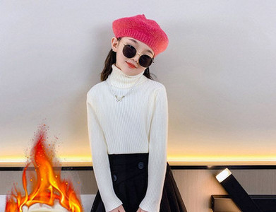 Tüdrukute talvepluus polo krae ja sooja voodriga