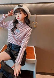 Laste kõrge kraega triibuline pluus tüdrukutele