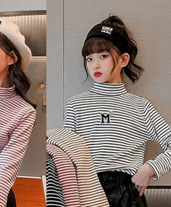 Laste kõrge kraega triibuline pluus tüdrukutele