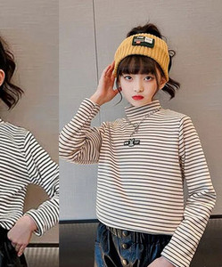 Laste kõrge kraega triibuline pluus tüdrukutele