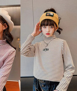 Laste kõrge kraega triibuline pluus tüdrukutele