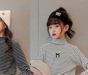 Laste kõrge kraega triibuline pluus tüdrukutele