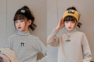 Laste kõrge kraega triibuline pluus tüdrukutele