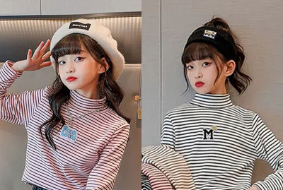 Laste kõrge kraega triibuline pluus tüdrukutele