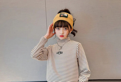 Laste kõrge kraega triibuline pluus tüdrukutele