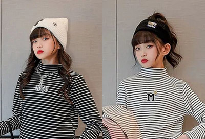 Laste kõrge kraega triibuline pluus tüdrukutele