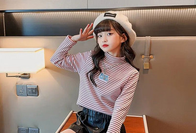 Laste kõrge kraega triibuline pluus tüdrukutele