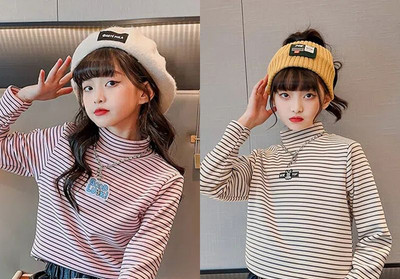 Laste kõrge kraega triibuline pluus tüdrukutele