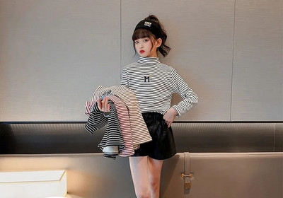 Laste kõrge kraega triibuline pluus tüdrukutele