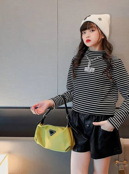 Laste kõrge kraega triibuline pluus tüdrukutele