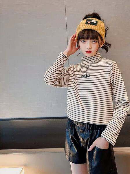 Laste kõrge kraega triibuline pluus tüdrukutele