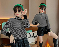 Μόδα ριγέ μπλούζα για κορίτσια με κεντημένο στάμπα μακρυμάνικο