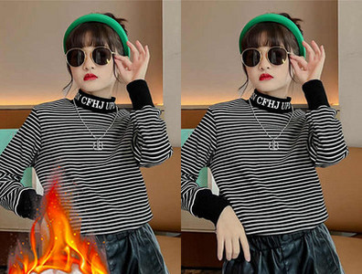 Μόδα ριγέ μπλούζα για κορίτσια με κεντημένο στάμπα μακρυμάνικο