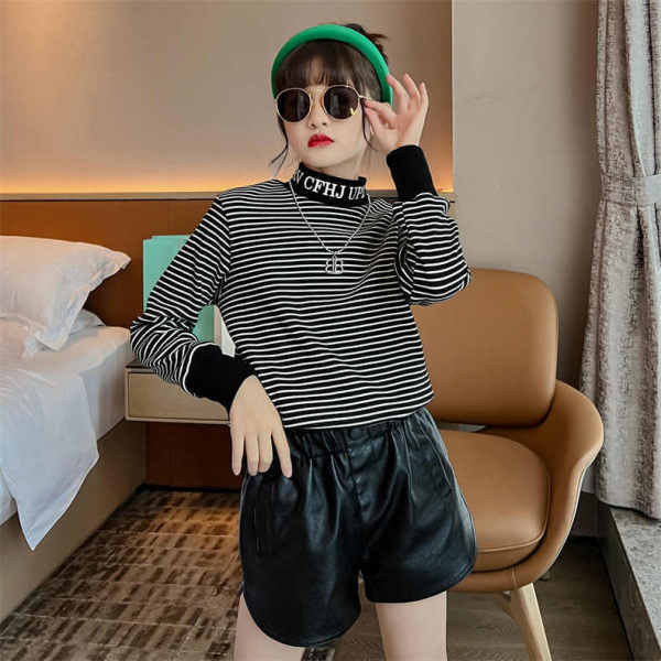 Μόδα ριγέ μπλούζα για κορίτσια με κεντημένο στάμπα μακρυμάνικο