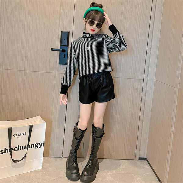 Μόδα ριγέ μπλούζα για κορίτσια με κεντημένο στάμπα μακρυμάνικο