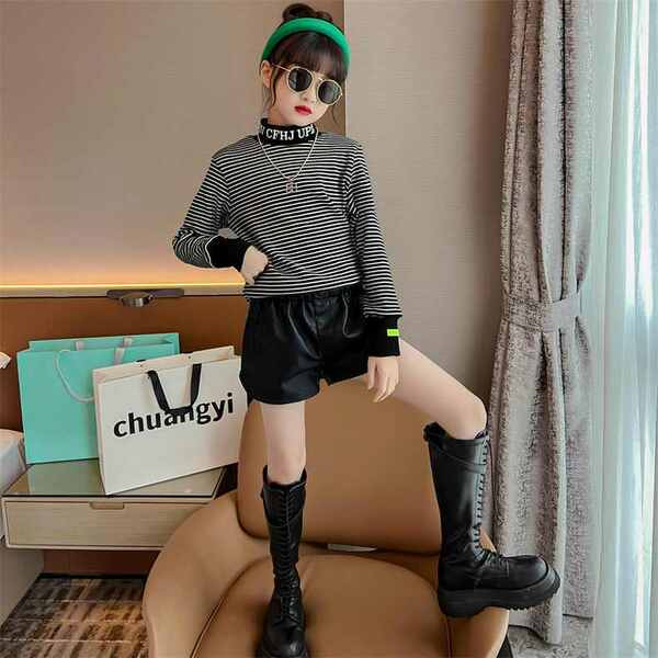 Μόδα ριγέ μπλούζα για κορίτσια με κεντημένο στάμπα μακρυμάνικο