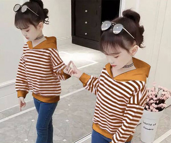 Детска раирана блуза с качулка за момичета