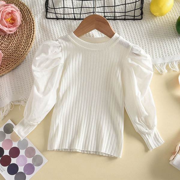 Moekas ovaalse dekoltee ja puhvis varrukatega pluus tüdrukutele