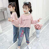 Girls Casual ριγέ μπλούζα με λαιμόκοψη