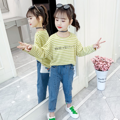 Girls Casual ριγέ μπλούζα με λαιμόκοψη