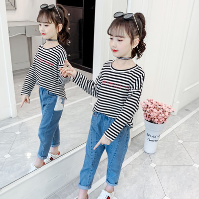 Girls Casual ριγέ μπλούζα με λαιμόκοψη