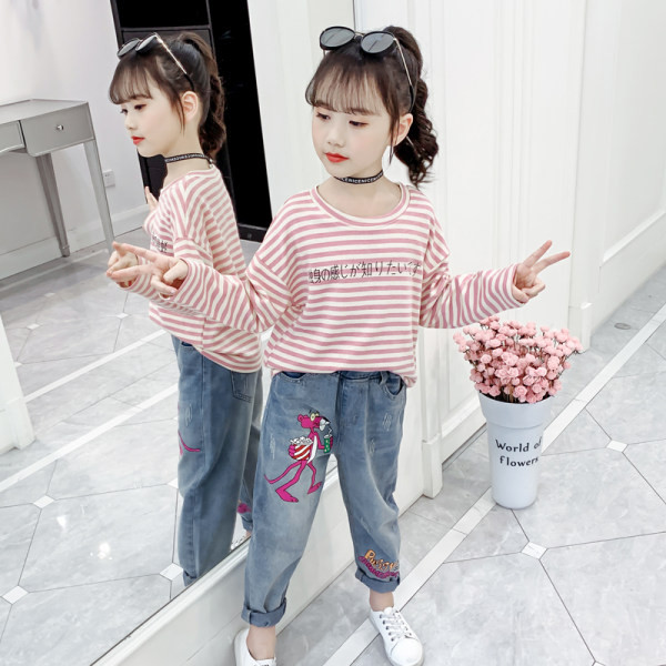 Girls Casual ριγέ μπλούζα με λαιμόκοψη