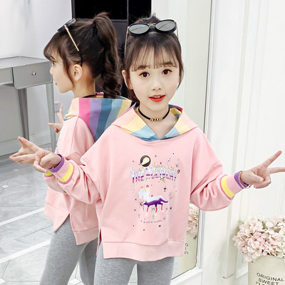 Καθημερινή παιδική μπλούζα με κουκούλα - λευκό και ροζ χρώμα