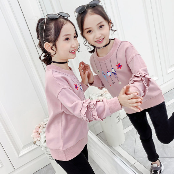 Μόδα παιδική μπλούζα με μπούκλες και στάμπα για κορίτσια