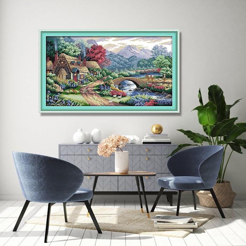 Joy Sunday Farm Scene Counted Print on Canvas 11CT 14CT Κινέζικη Σταυροβελονιά Κεντήματα Κεντήματα Σετ κεντήματα Σταυροβελονιά Μοτίβο