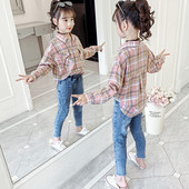 Cămașă în carouri pentru copii cu buzunare pentru fete