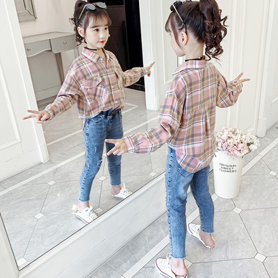 Cămașă în carouri pentru copii cu buzunare pentru fete