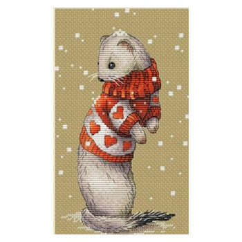 Amishop Gold Collection Counted Cross Stitch Kit Polar Bear Winter Fox Ermine Penguin Blue Hat Animal Snowing 595