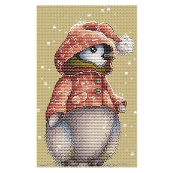 Amishop Gold Collection Counted Cross Stitch Kit Polar Bear Winter Fox Ermine Penguin Blue Hat Animal Snowing 595