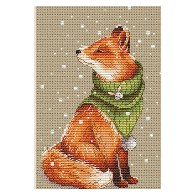 Amishop Gold Collection loendatud ristpiste komplekt jääkaru talverebane hermeiin pingviin sinine müts loom lumi 595